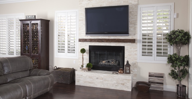 interior shutters in Atlanta family room